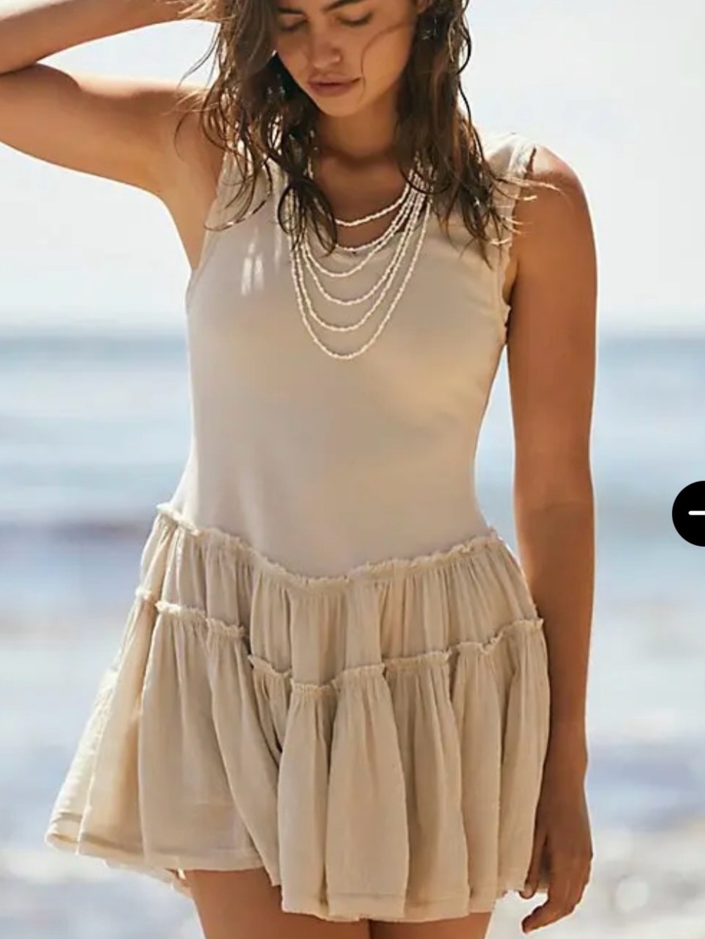 No Comment Sleeveless Cream Mini Dress with Ruffled Tiered Skirt